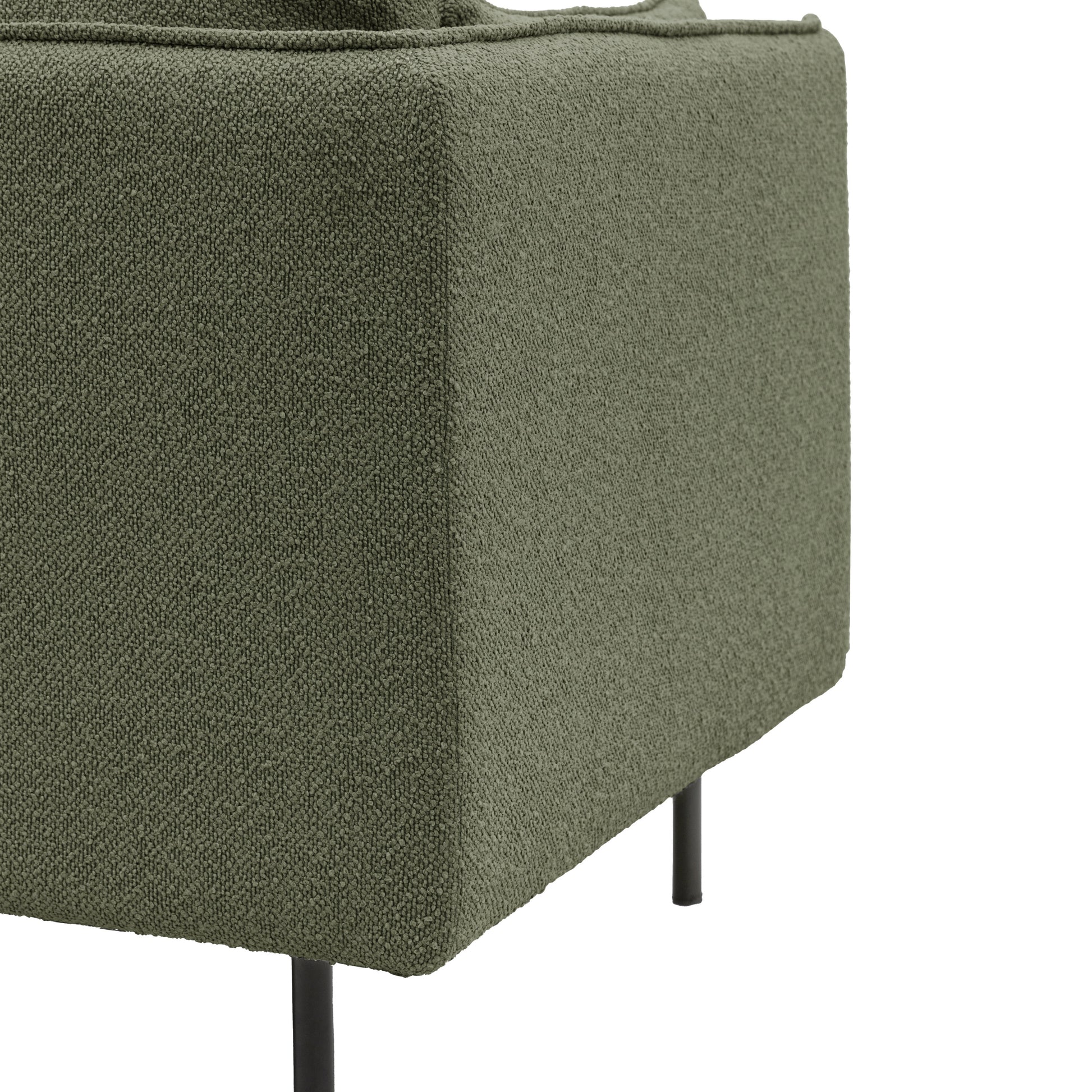 Gallery Direct Wigmore 3 Seater Sofa in a Green Boucle fabric with sleek black metal legs