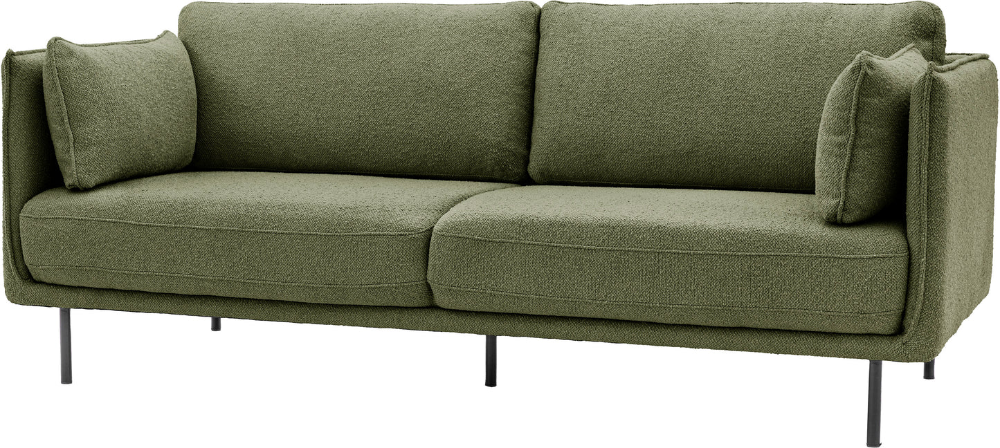 Gallery Direct Wigmore Green Boucle 3 Seater Sofa with side cushions and sleek black metal legs