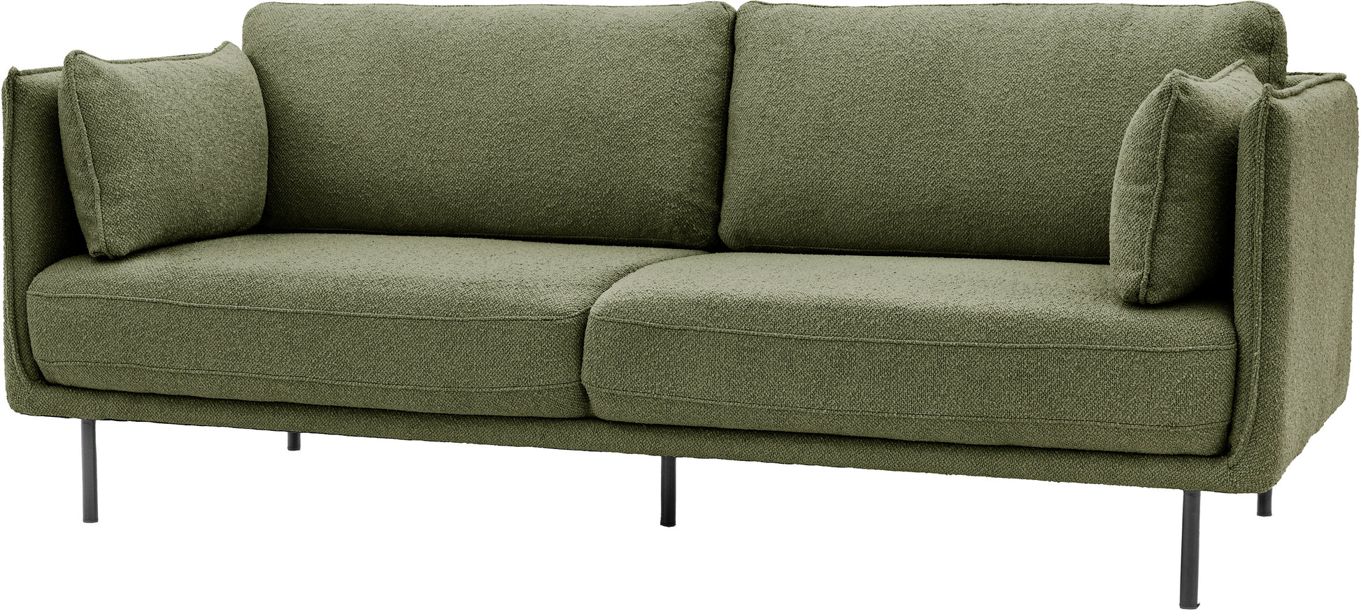 Gallery Direct Wigmore Green Boucle 3 Seater Sofa with side cushions and sleek black metal legs