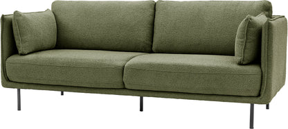Gallery Direct Wigmore Green Boucle 3 Seater Sofa with side cushions and sleek black metal legs