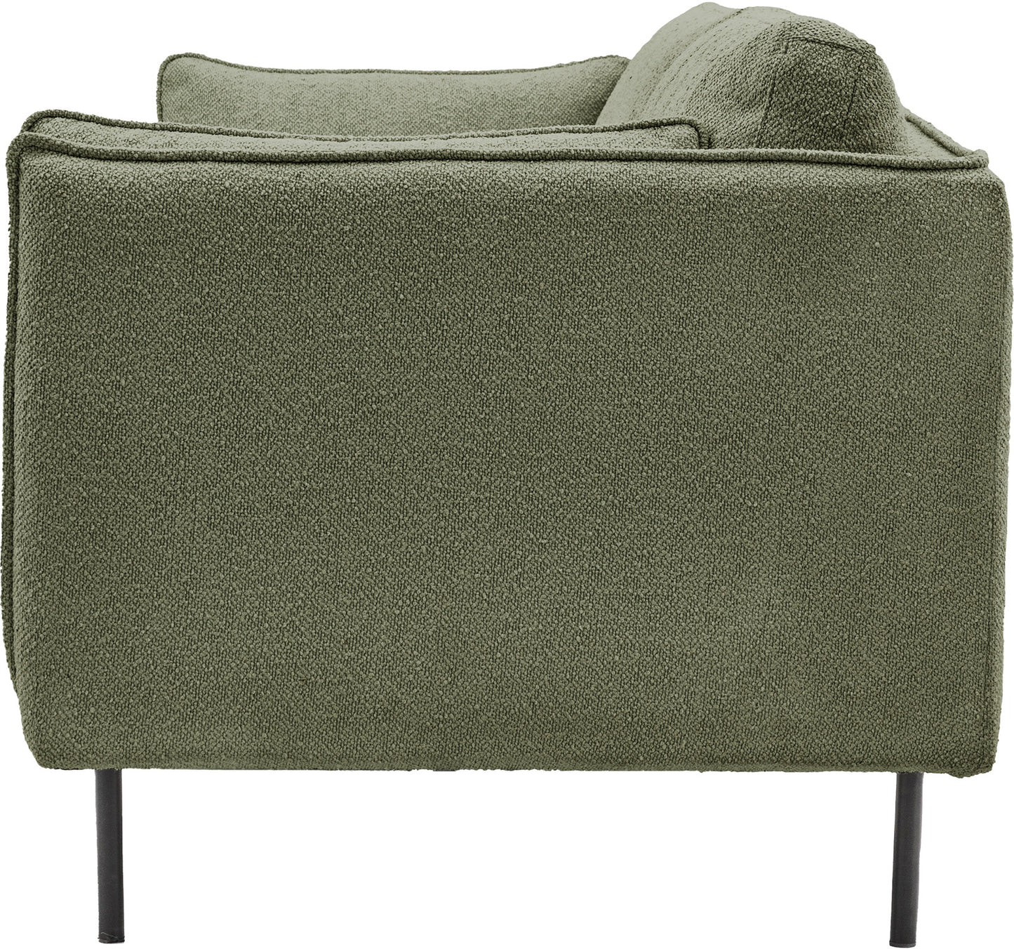 Gallery Direct Wigmore 3 Seater Sofa in Green boucle upholstery with side cushions and sleek black metal legs