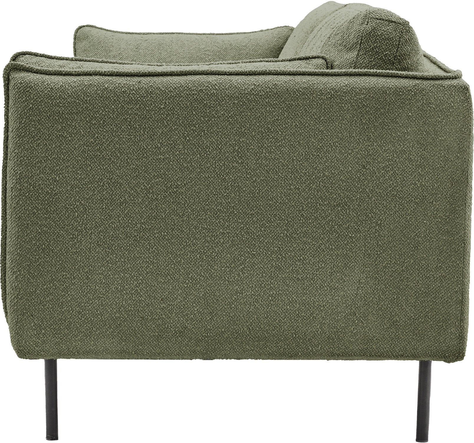 Gallery Direct Wigmore 3 Seater Sofa in Green boucle upholstery with side cushions and sleek black metal legs