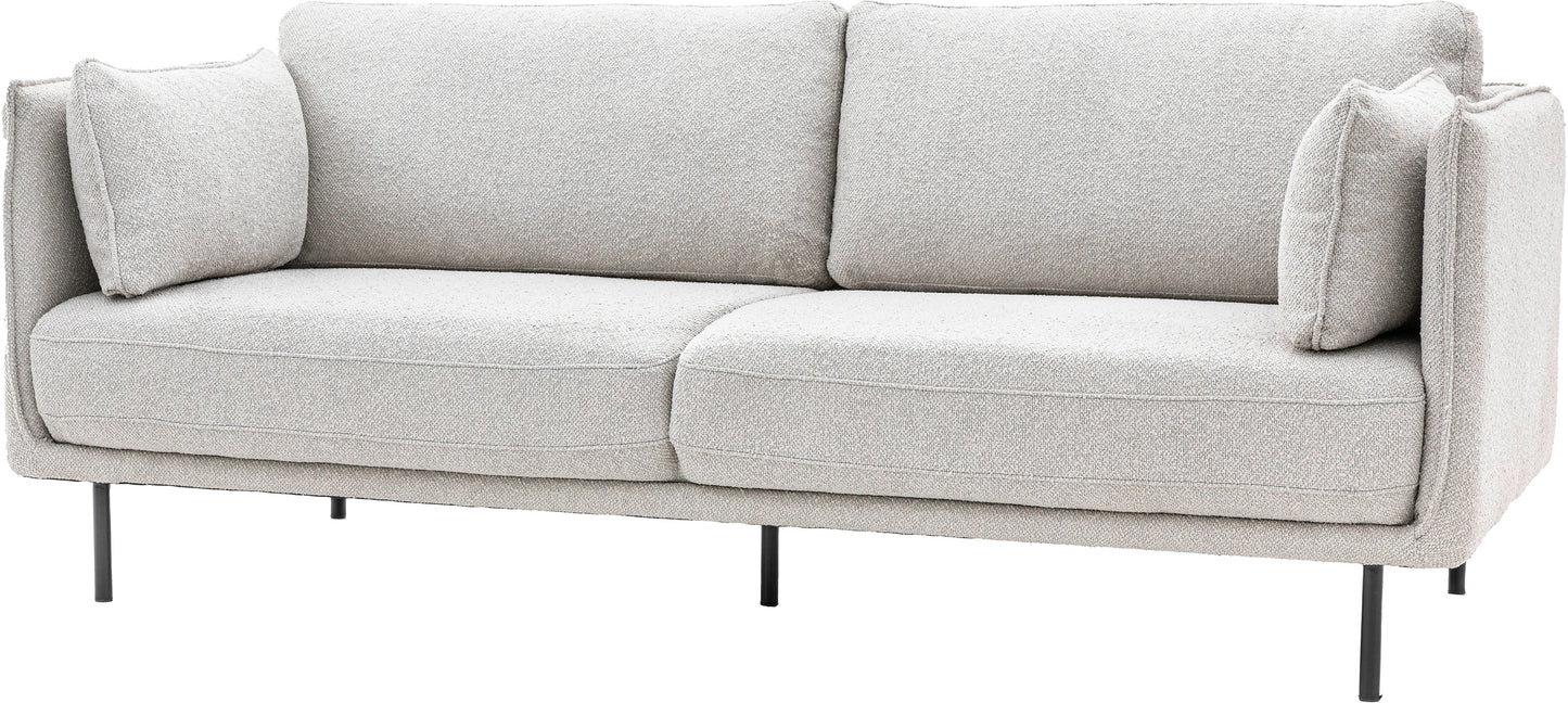 Gallery Direct Wigmore Natural Coloured 3 Seater Sofa upholstered in a tactile boucle fabric with plush seat, back and side cushions, with a slim frame and black metal legs