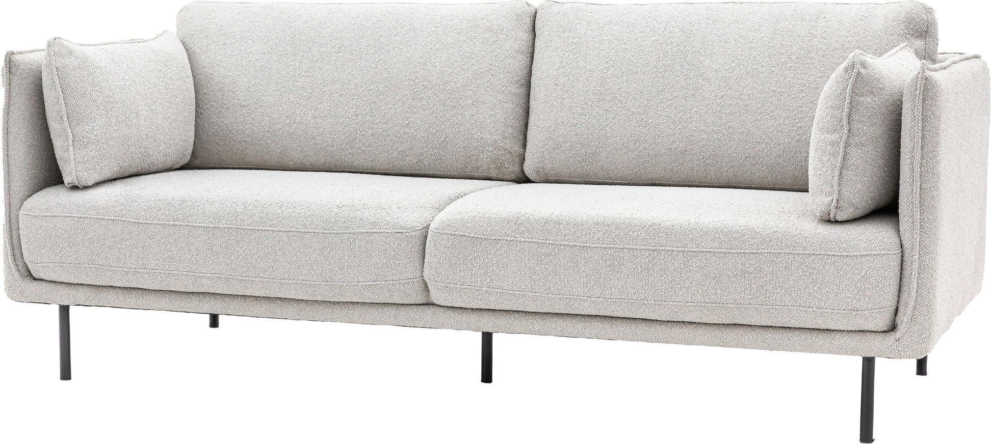 Gallery Direct Wigmore Natural Coloured 3 Seater Sofa upholstered in a tactile boucle fabric with plush seat, back and side cushions, with a slim frame and black metal legs