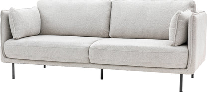 Gallery Direct Wigmore Natural Coloured 3 Seater Sofa upholstered in a tactile boucle fabric with plush seat, back and side cushions, with a slim frame and black metal legs
