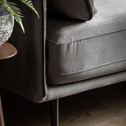 Gallery Direct Wigmore 3 Seater Sofa in Truffle velvet upholstery with stitched detailing, and black metal legs