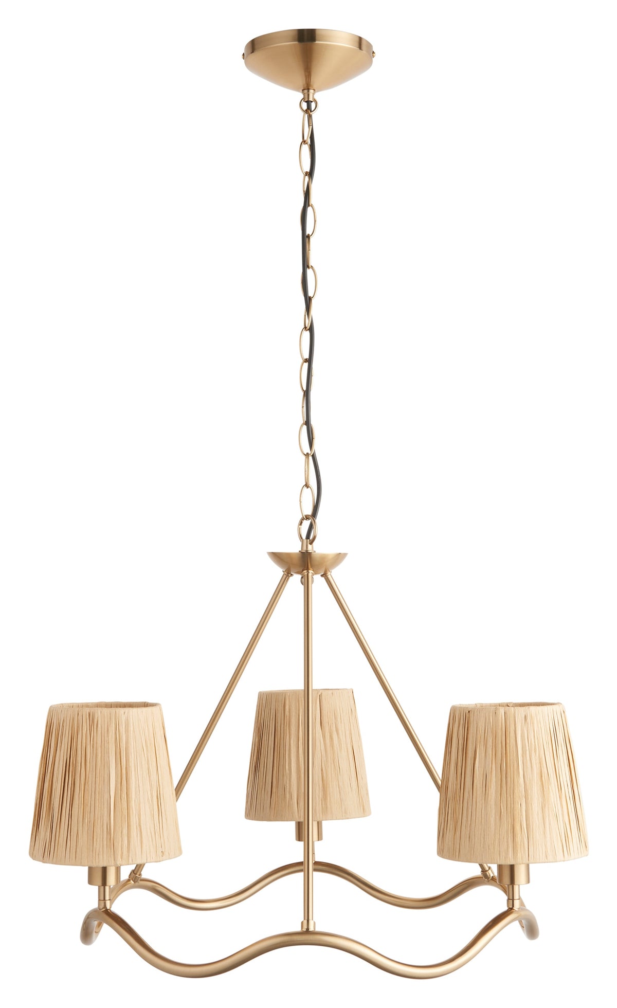Gallery Direct Wriggle 3 Pendant Light Brushed Aged Brass, complete product view on a white background