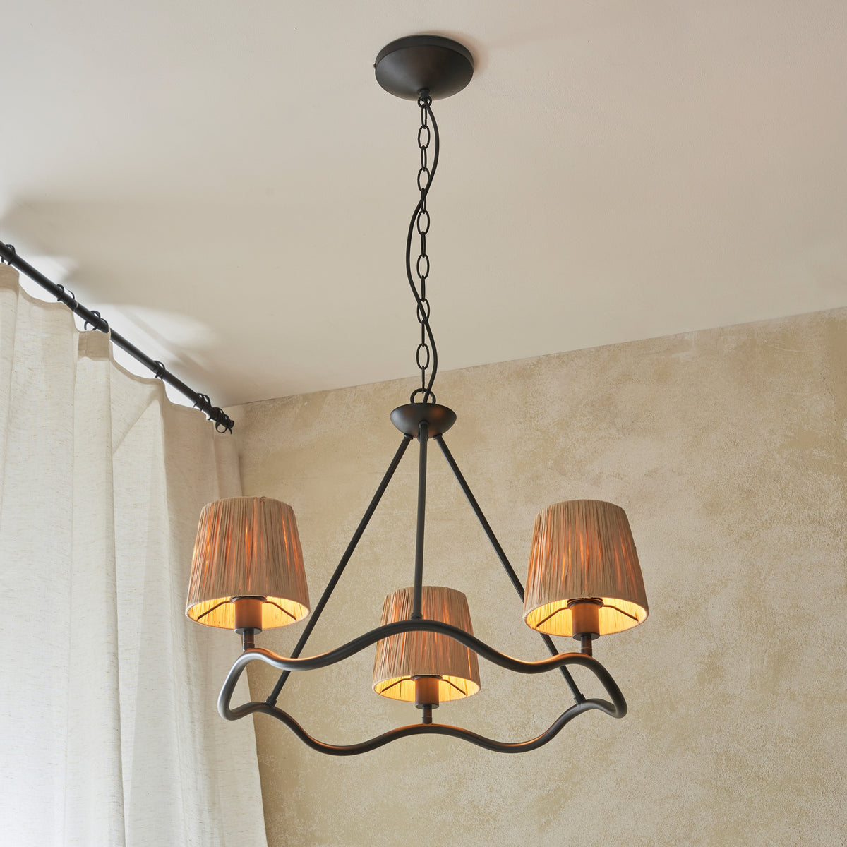 Gallery Direct Wriggle 3 Pendant Light Matt Black, styled in a room setting
