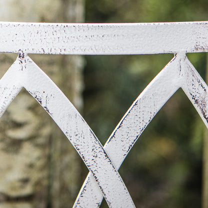 Gallery Garden Alberoni Outdoor Tree Bench Seat Painted in Distressed White on the metal frame