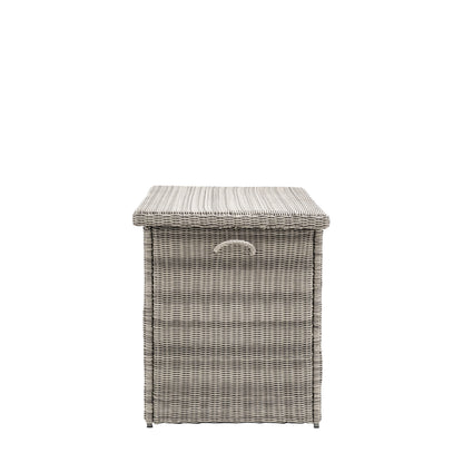 Gallery Garden Alton Storage Box in Salt Spray grey woven plastic wicker with lift up lid and side handles