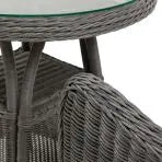 Gallery Garden Ascot Bistro Set construction from a light grey poly rattan and aluminium frame with a glass topped bistro table and 2 armchairs