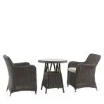 Gallery Garden Ascot Bistro Set features 2 armchairs with seat cushions and a glass topped bistro table