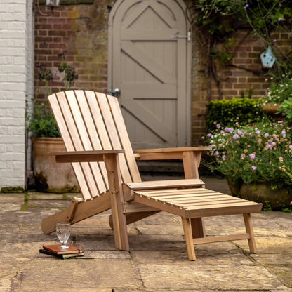 Gallery Garden Aspri Lounge Chair with an extending integrated footstool crafted from acacia wood with slatted seat and backrest
