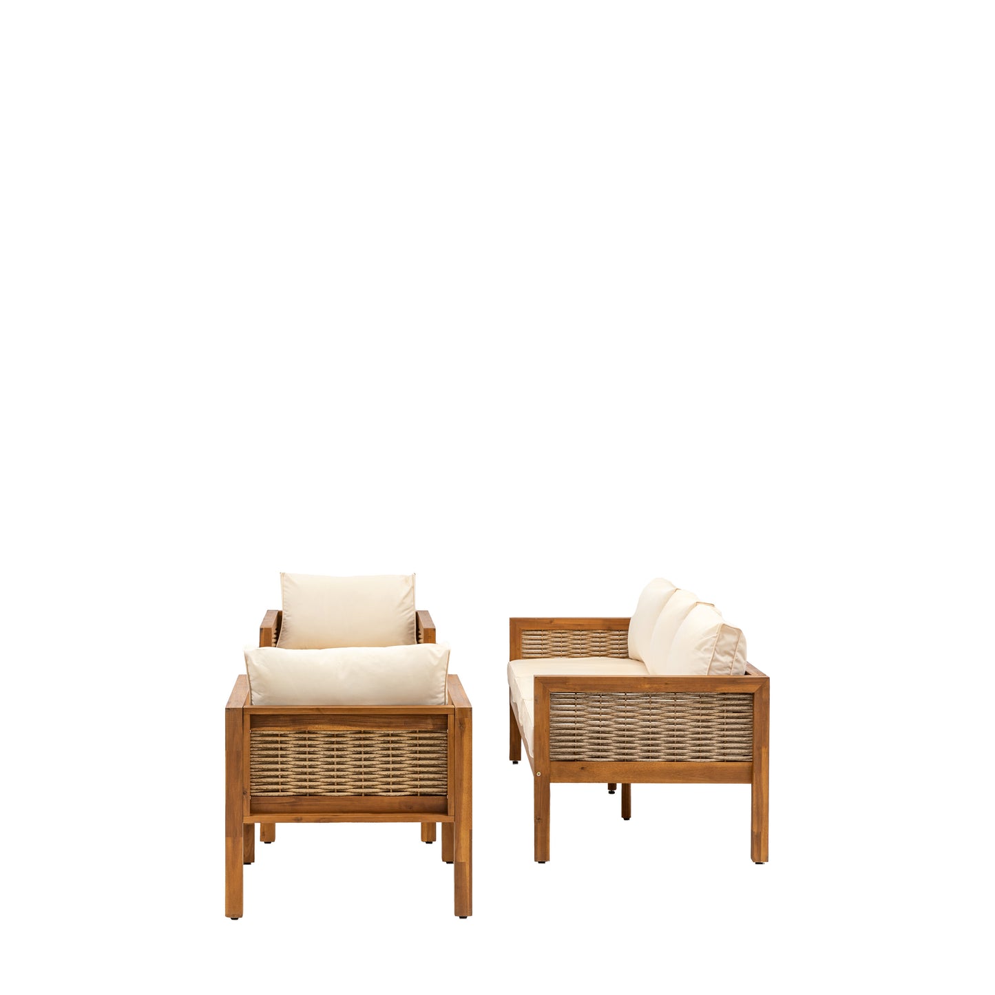 Gallery Garden Belize 4 Piece Lounge Set features a 3 seater sofa, 2 armchairs and a coffee table, with sumptuously padded natural cushions