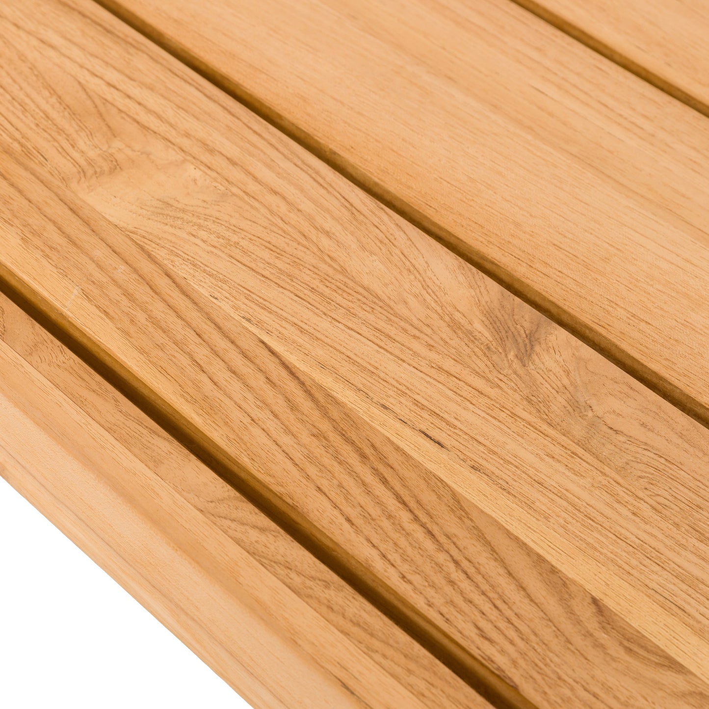 Gallery Garden Chatsworth Dining Table with grooved table top in a premium teak wood with distinctive grain patterns for natural warmth