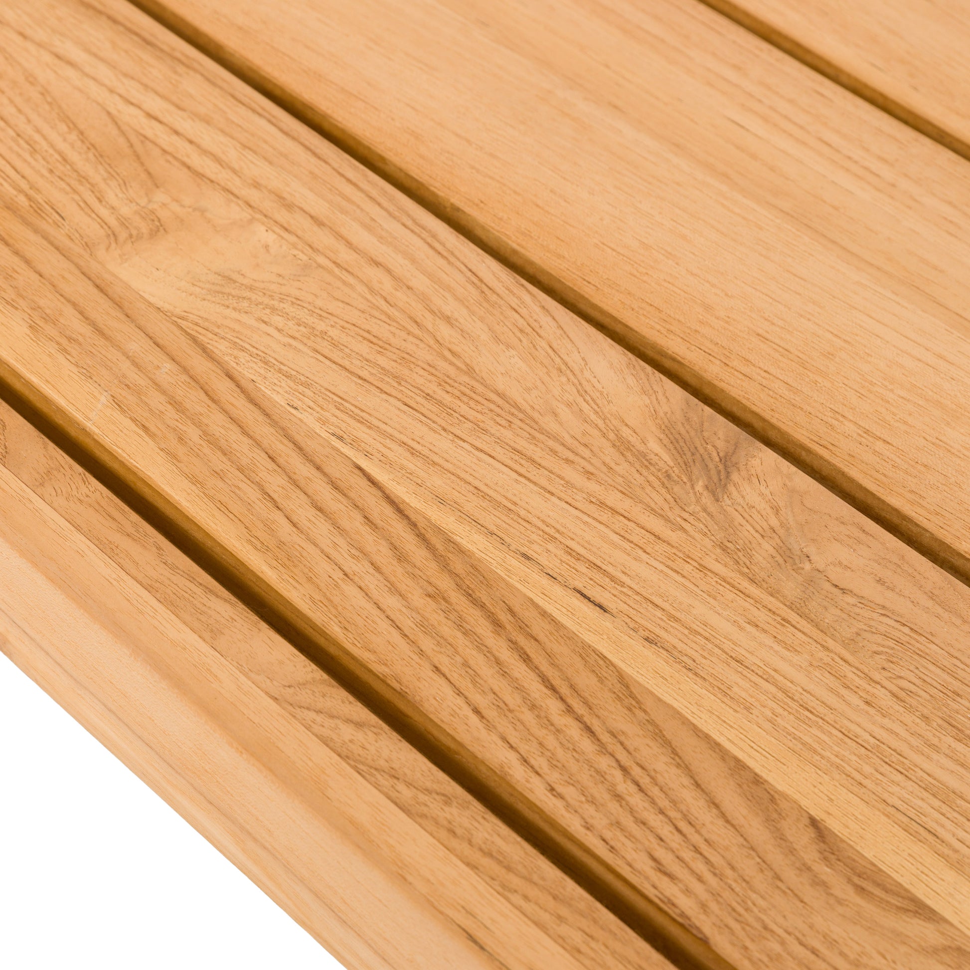 Gallery Garden Chatsworth Dining Table with grooved table top in a premium teak wood with distinctive grain patterns for natural warmth
