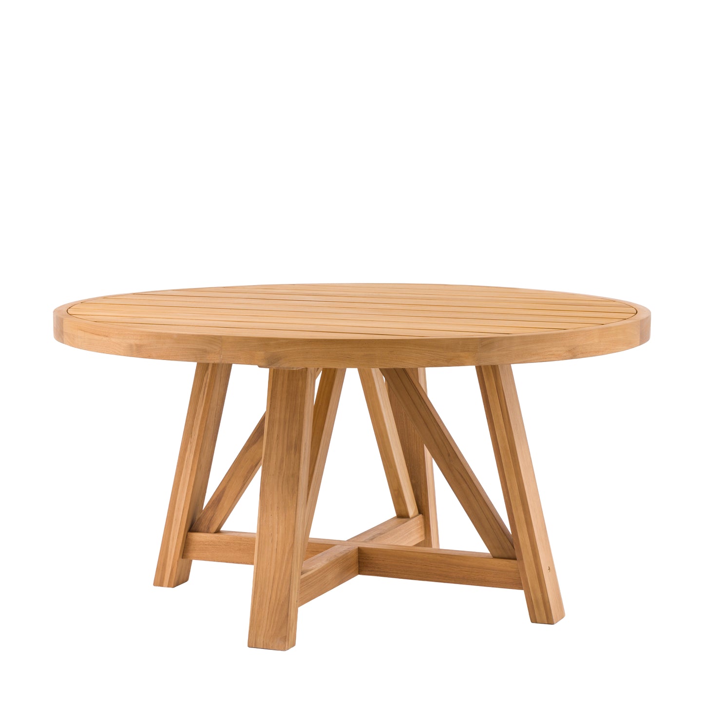 Gallery Garden Chatsworth Round Dining Table is crafted from a premium teak wood, with a grooved table top and a trestle style base