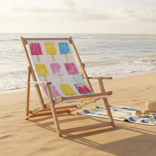 Gallery Garden Creta Deck Chair is made from premium acacia wood with 3 position recline and an Ice Lollies design canvas seat