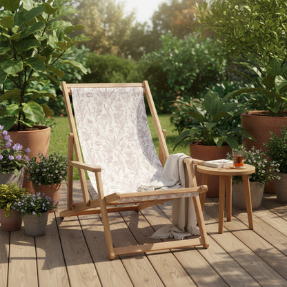 Gallery Garden Creta Deck Chair in Clay Flora fabric print seat with a light acacia wooden frame