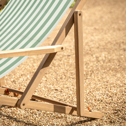 Gallery Garden Creta Deck Chair in Green and white stripe fabric with acacia wood frame and 3 position recline option