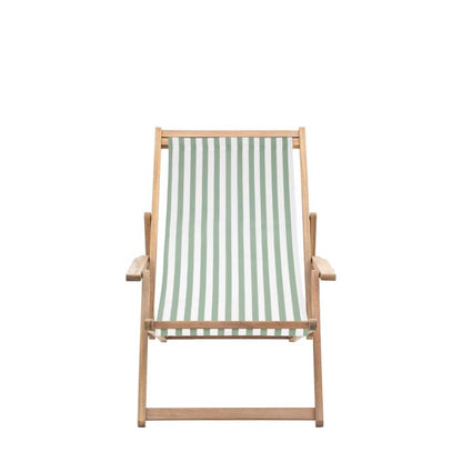 Gallery Garden Creta Deck Chair in Green and white stripe, with acacia wood frame and 3 position reclining options