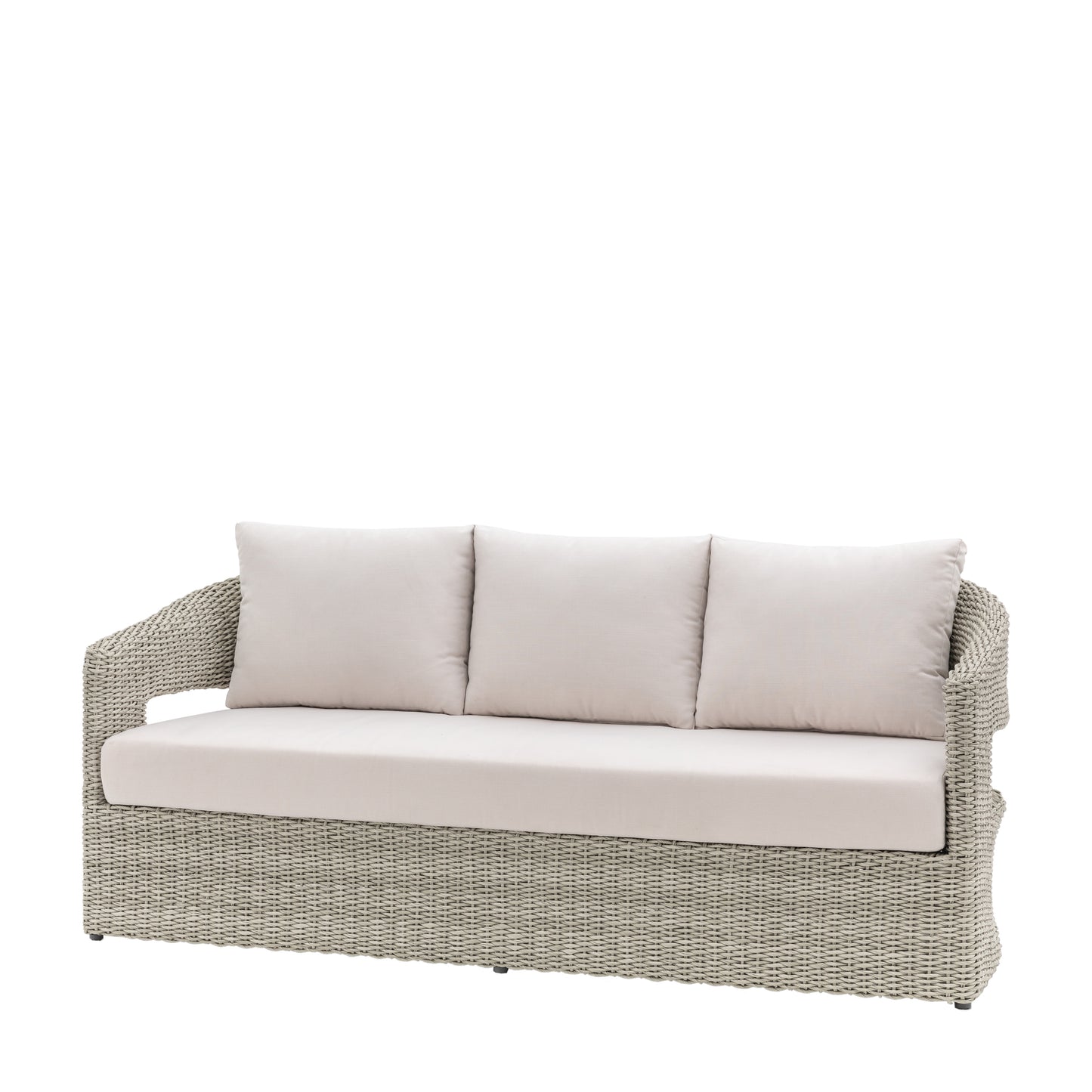 Gallery Garden Hvar 3 Seater Sofa features natural coloured padded cushions against a grey toned wicker frame