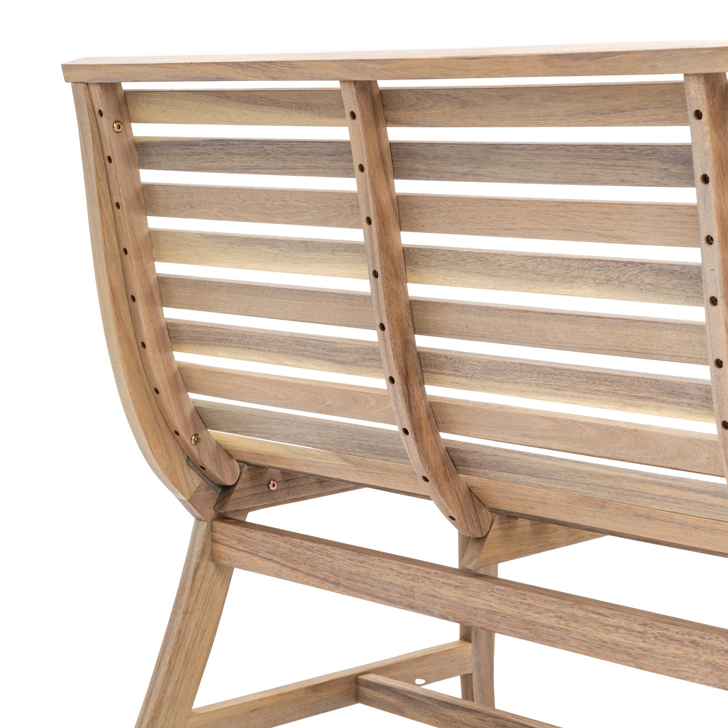 Gallery Garden Kalamata Bench is crafted from natural acacia slatted wood with a gently angled back