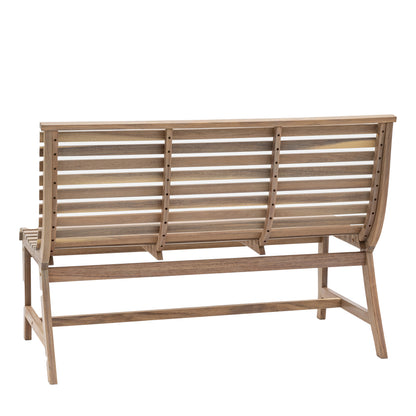 Gallery Garden Kalamata Bench features a slatted wood, gently curved design and seats up to 2 people