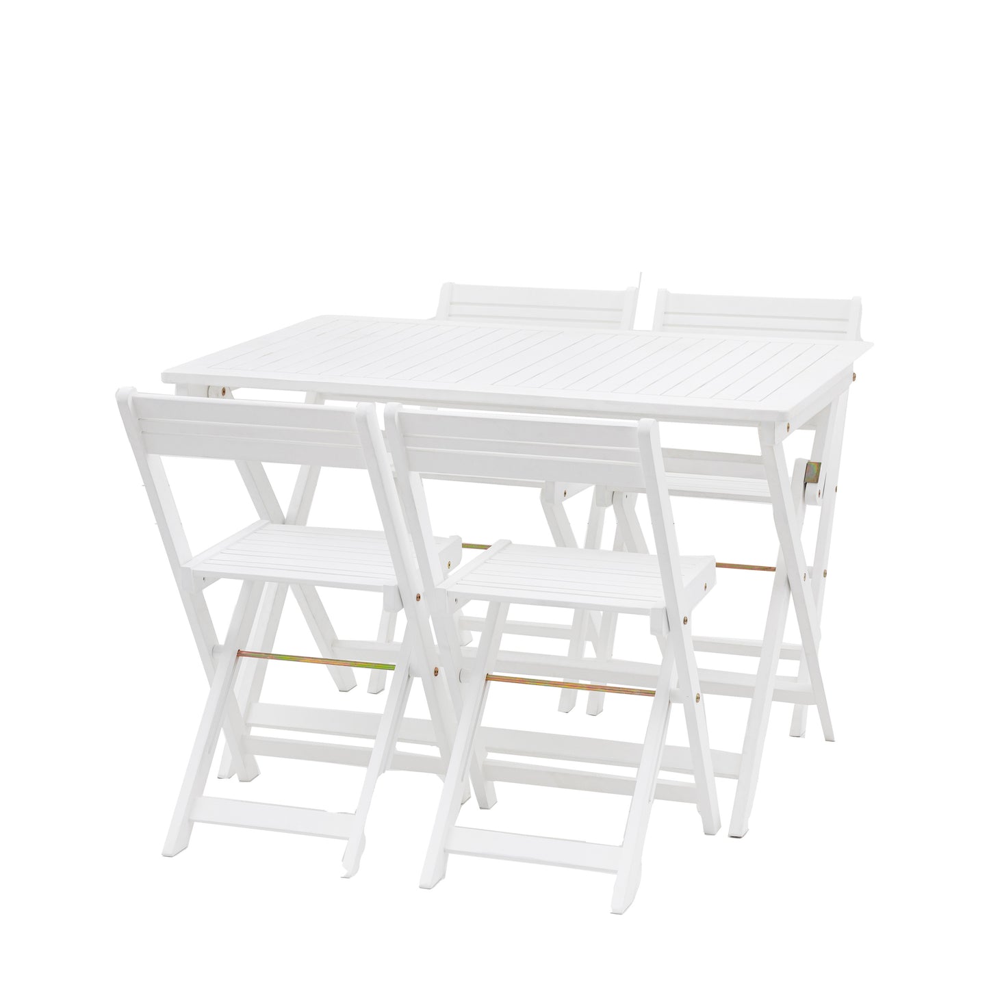 Gallery Garden Lindos Foldaway 4 Seater Dining Set in White painted wood with slatted table top and seats