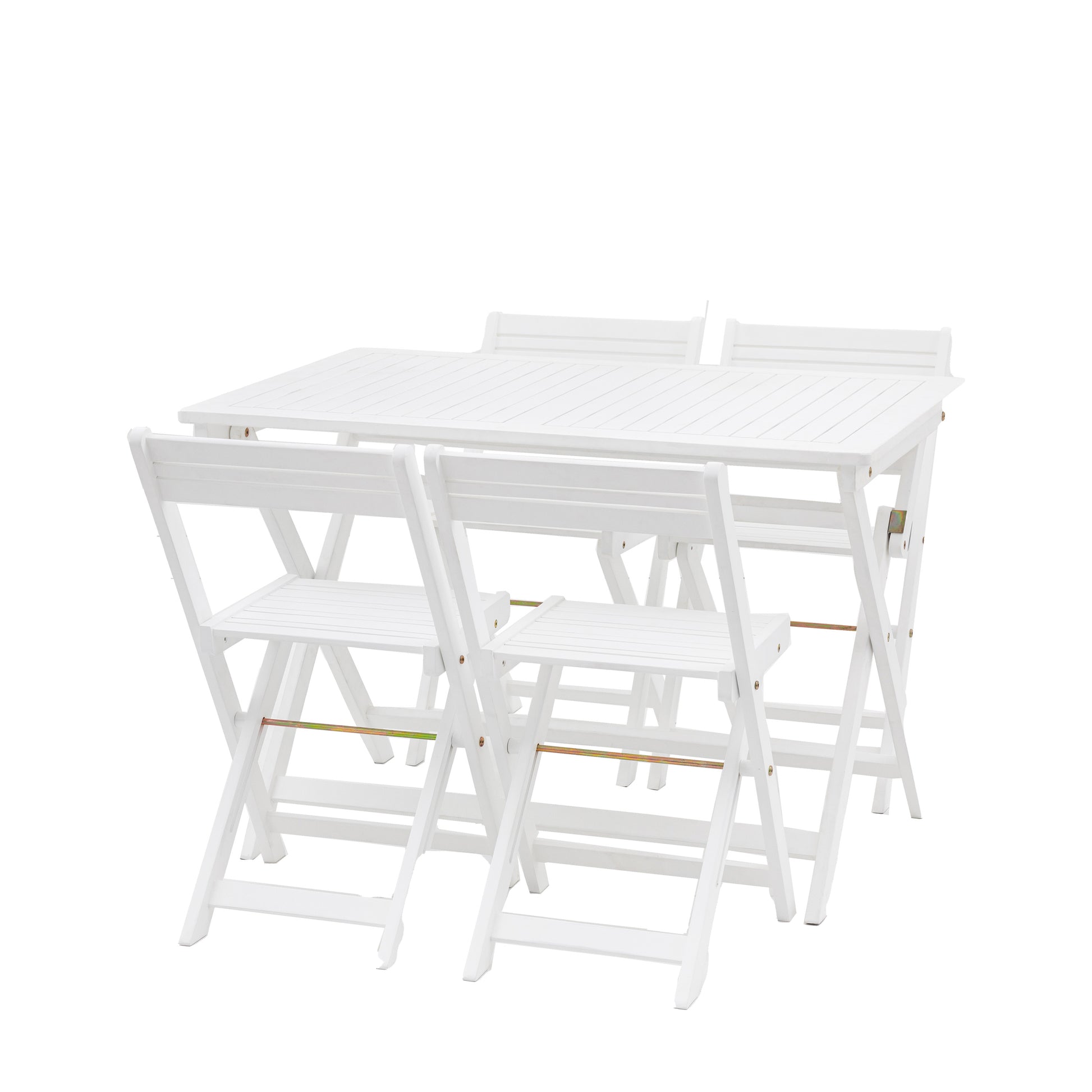 Gallery Garden Lindos Foldaway 4 Seater Dining Set in White painted wood with slatted table top and seats