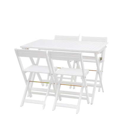 Gallery Garden Lindos Foldaway 4 Seater Dining Set in White painted wood with slatted table top and seats