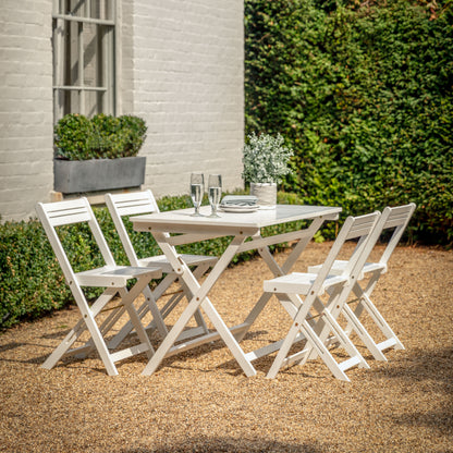 Gallery Garden Lindos Foldaway Dining Set in White painted acacia wood, with 4 chairs and a slatted table 