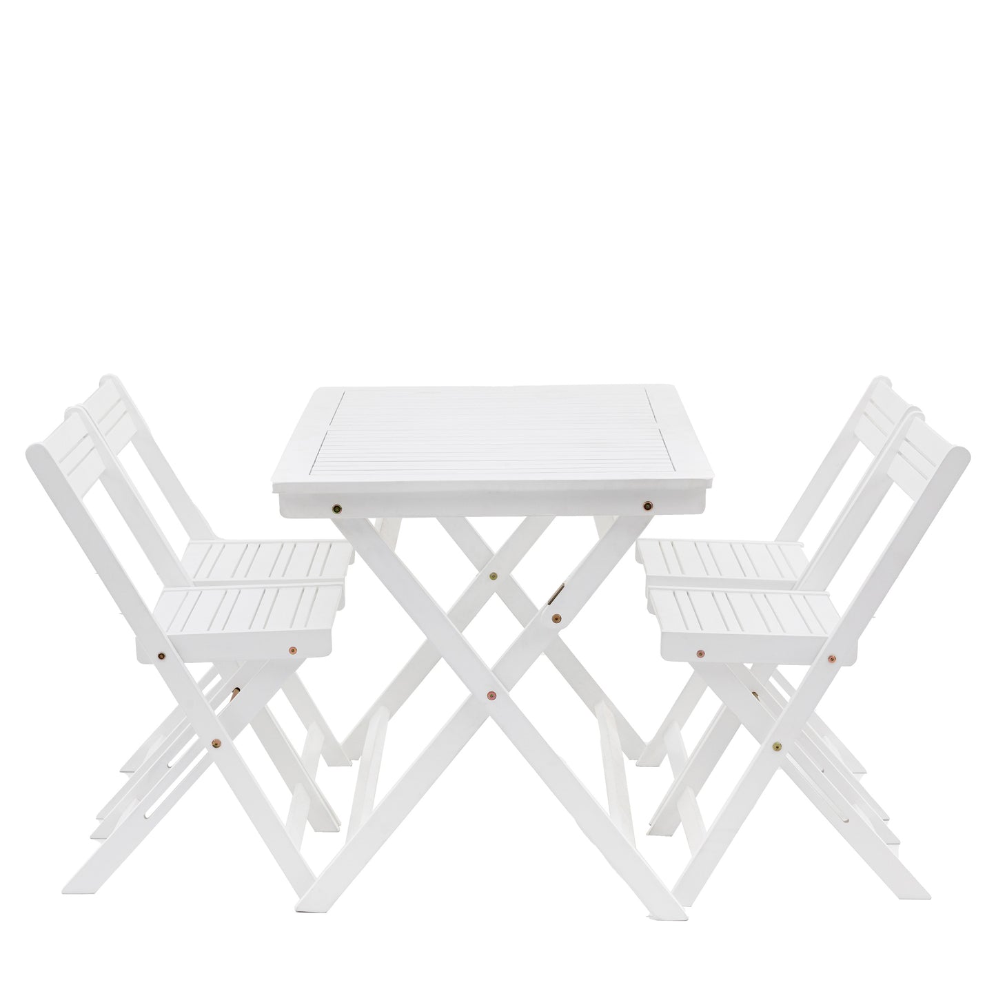 Gallery Garden Lindos Foldaway Dining Set in White, features 4 folding chairs and a table with slatted top