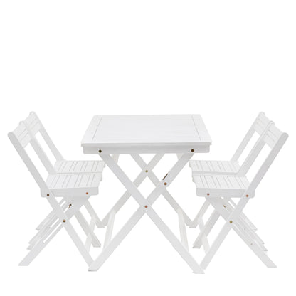 Gallery Garden Lindos Foldaway Dining Set in White, features 4 folding chairs and a table with slatted top