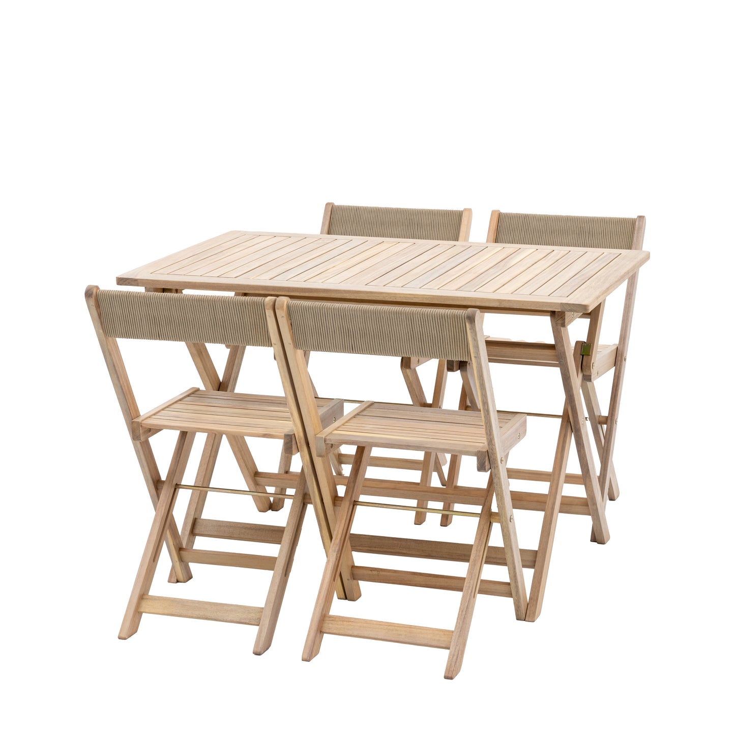 Gallery Garden Lindos 4 seater Folding Dining Set in Natural acacia wood with rope detail to the chair backrests