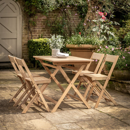 Gallery Garden Lindos Folding Dining Set in Natural acacia wood with 4 chairs and a rectangular table with slatted top