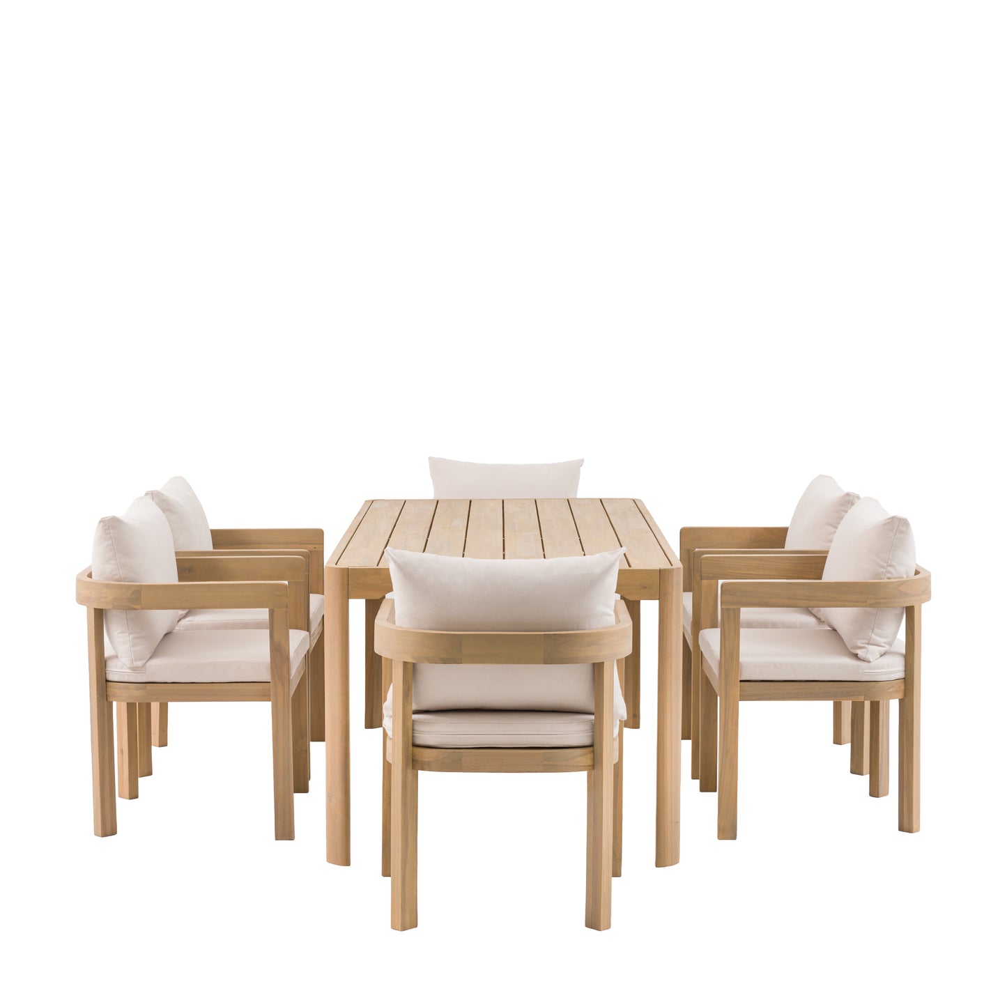 Gallery Garden Madeira 6 Seater Outdoor Dining Set features a large dining table and 6 dining chairs with cushions. 