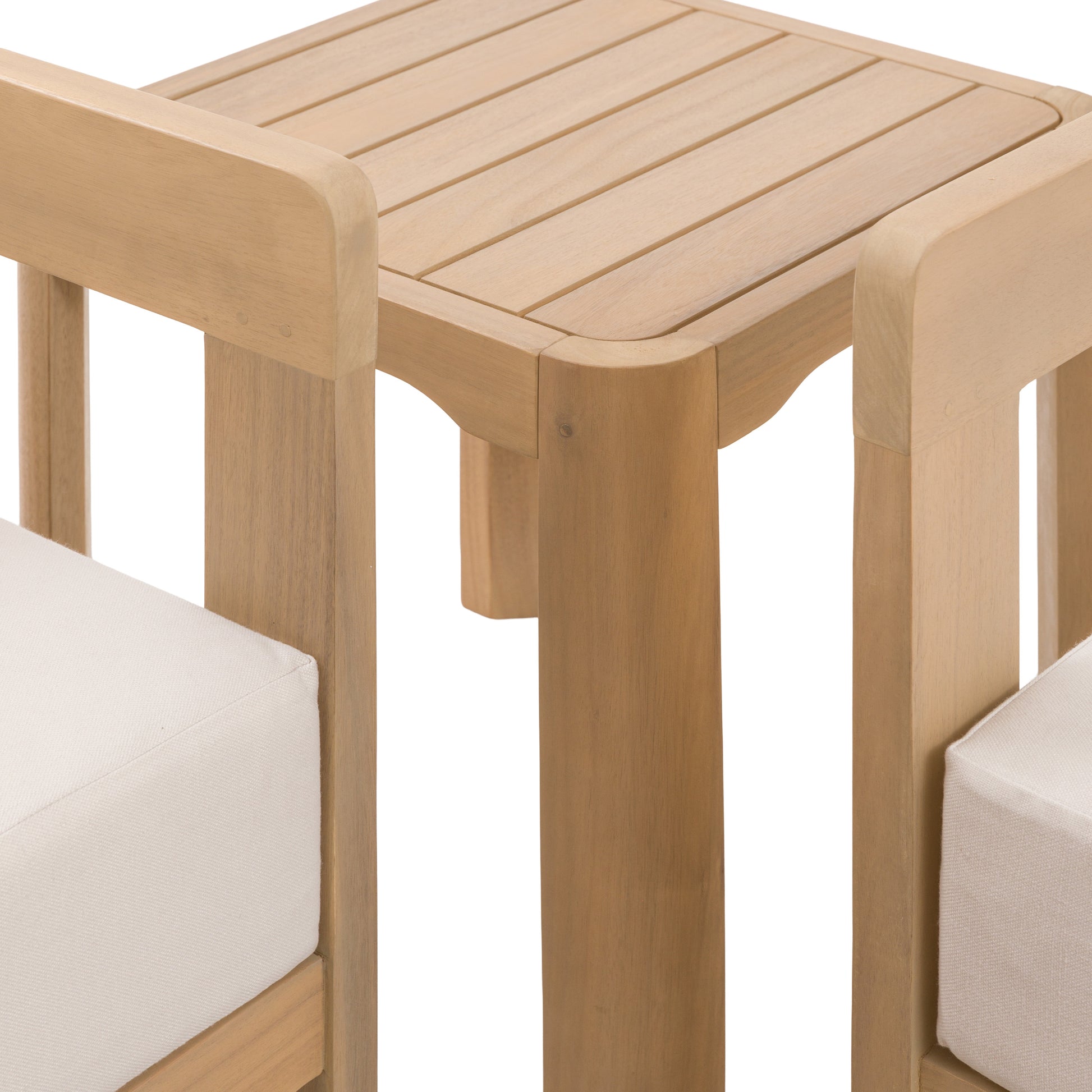 Gallery Garden Madeira 5 piece outdoor Lounge Set features a sofa, 2 armchairs, coffee table and a side table, all crafted from premium acacia wood 