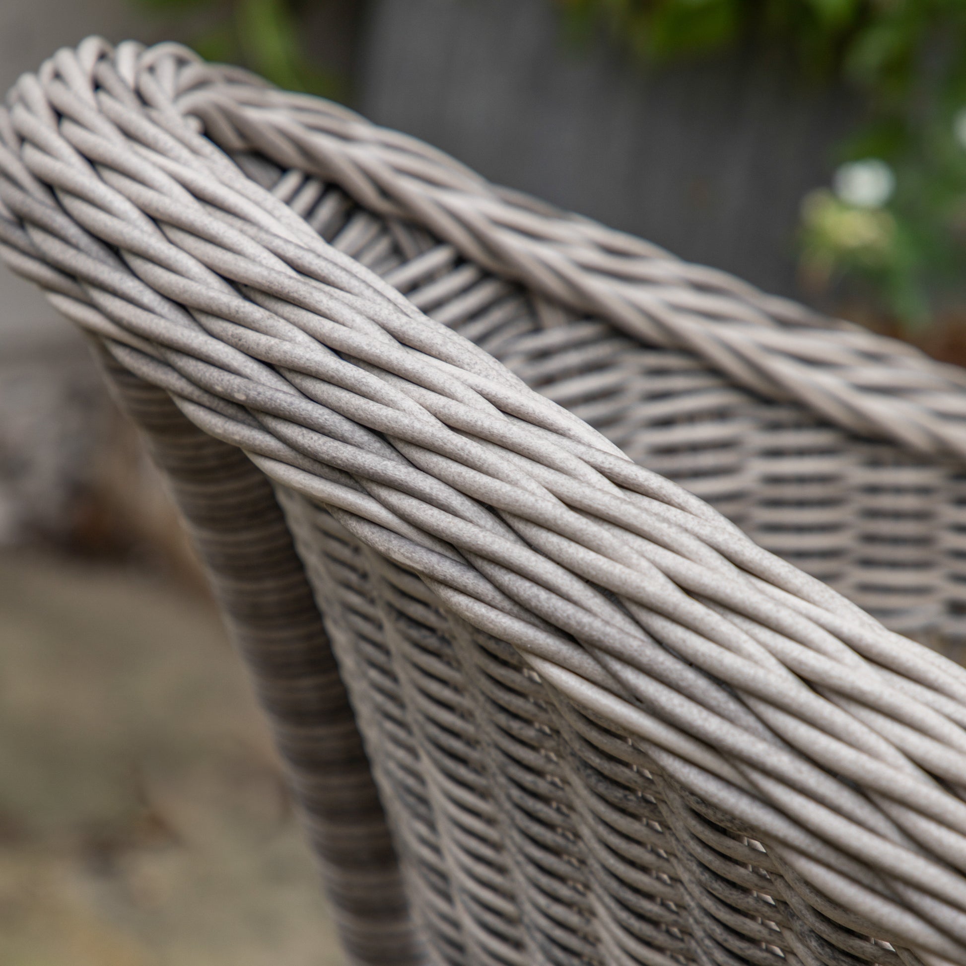 Gallery Garden Menton Bistro Set features 2 armchairs constructed from PE woven rattan with a stone tone