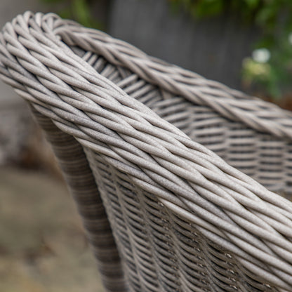 Gallery Garden Menton Bistro Set features 2 armchairs constructed from PE woven rattan with a stone tone