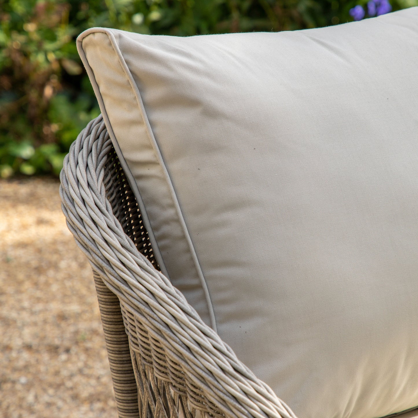 Gallery Garden Menton Chaise Set in Stone PE rattan with sumptuously padded cushions