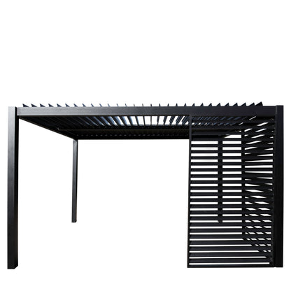 Gallery Garden Messina Pergola in Black features an aluminium frame with adjustable slatted roof. Slatted side panels are available to purchase separately