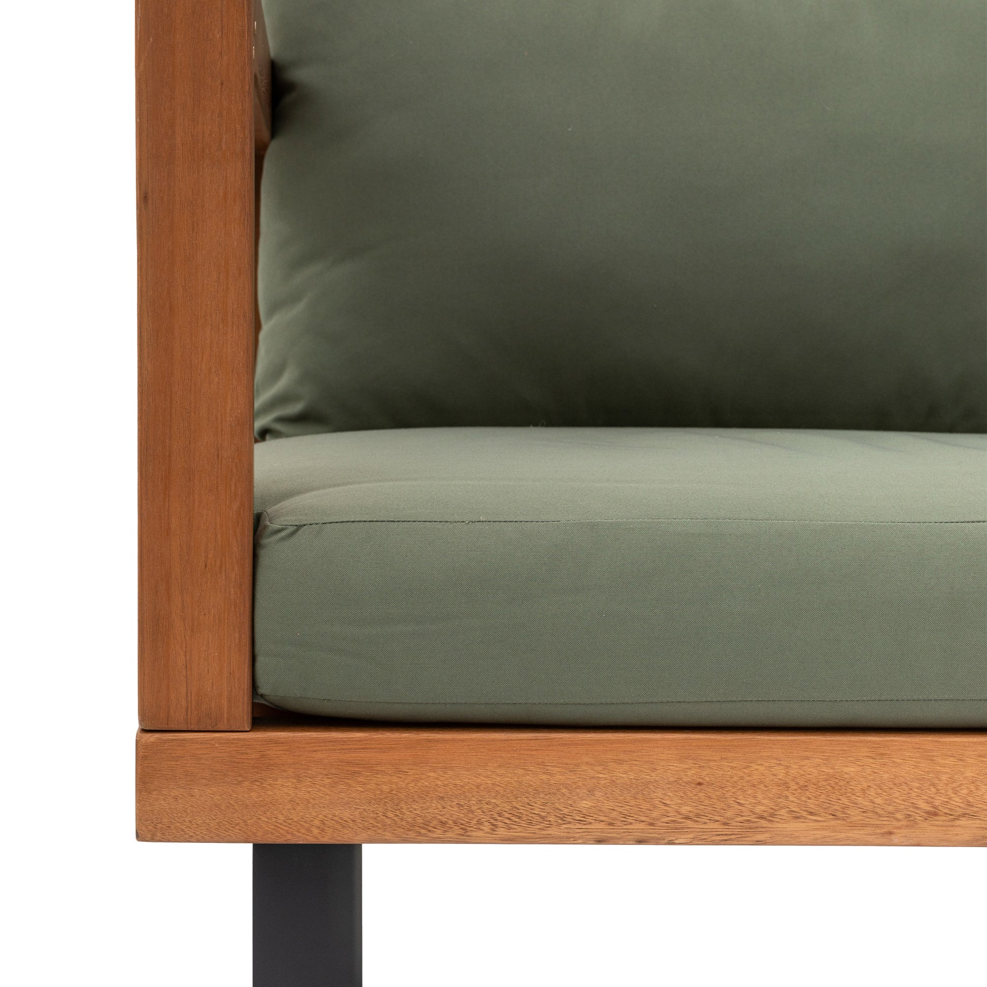 Gallery Garden Oad Corner Sofa Set features a corner sofa with eucalyptus wooden frame, black metal legs and generously padded seat cushions in green