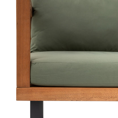 Gallery Garden Oad Corner Sofa Set features a corner sofa with eucalyptus wooden frame, black metal legs and generously padded seat cushions in green