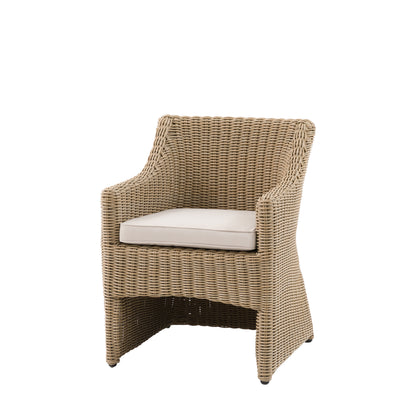 Gallery Garden Chatsworth pair of Outdoor Dining Chairs feature woven plastic wicker ergonomically designed frames, with a natural coloured padded seat cushion