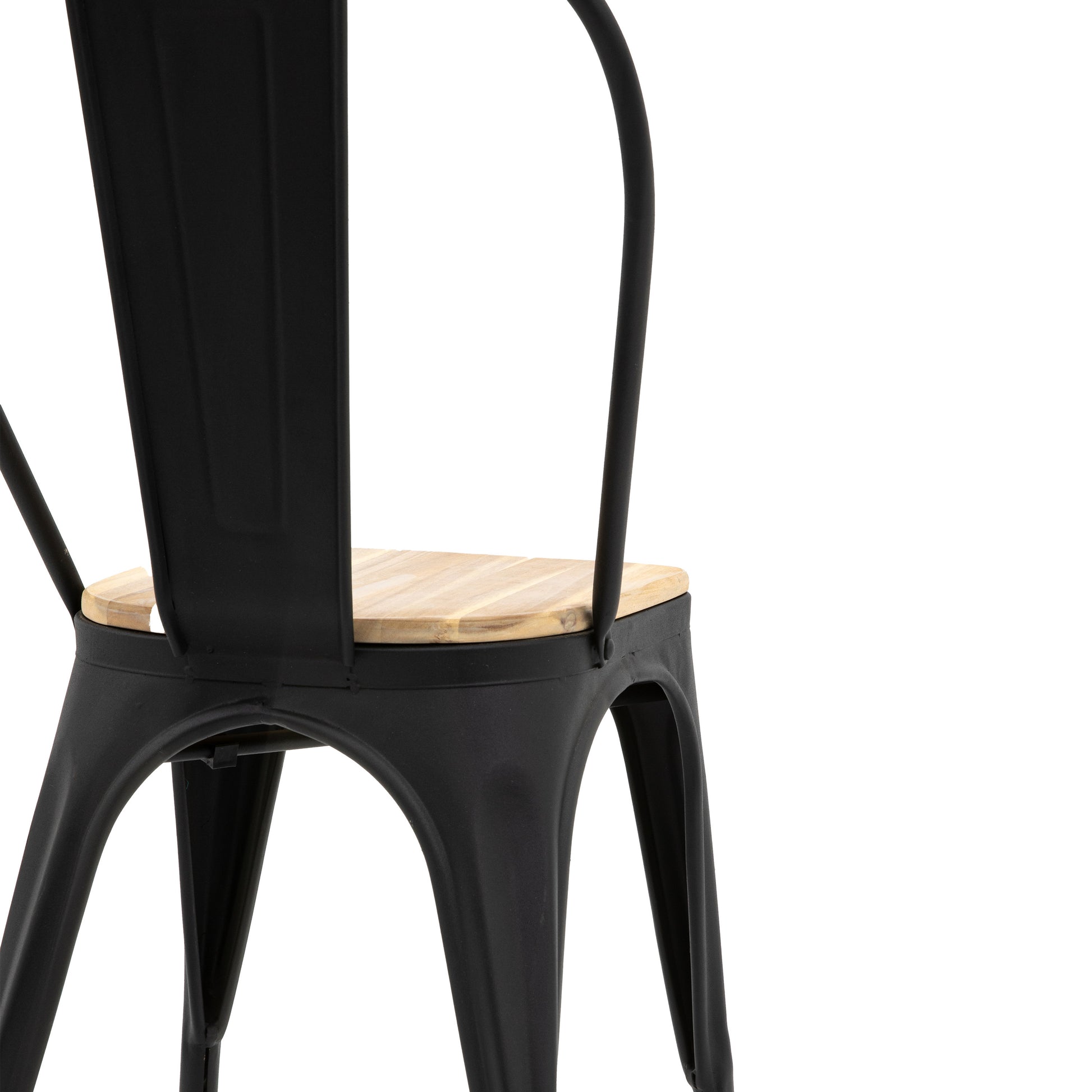 Gallery Garden Pair of Ponza Dining Chairs with black powder coated backrest and legs, and a natural wood seat