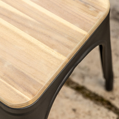 Gallery Garden Pair of Ponza Dining Chairs in Black metal with a natural, warm acacia wood seat