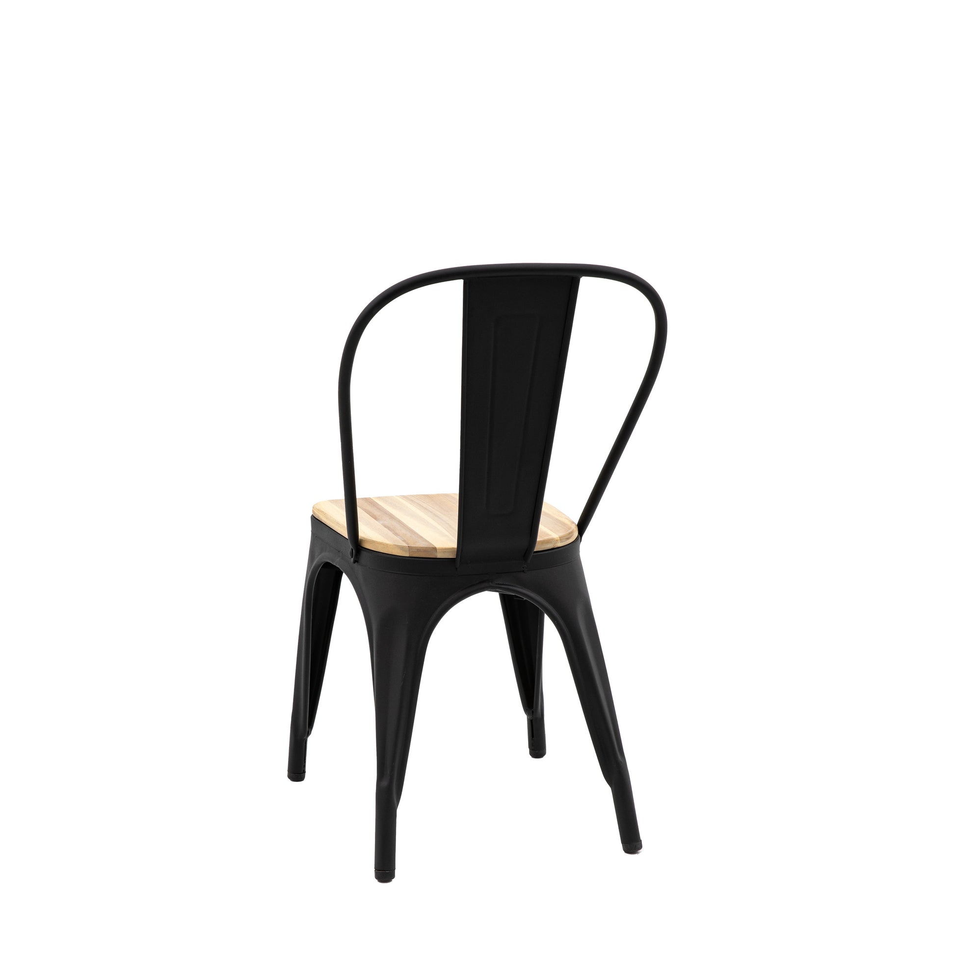 Gallery Garden Pair of Ponza Dining Chairs feature a Black powder coated metal frame, with a warm acacia wood seat