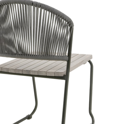 Gallery Garden Pair of Taranto Dining Chairs feature a black metal frame with acacia wood slatted seat and a rope woven backrest 