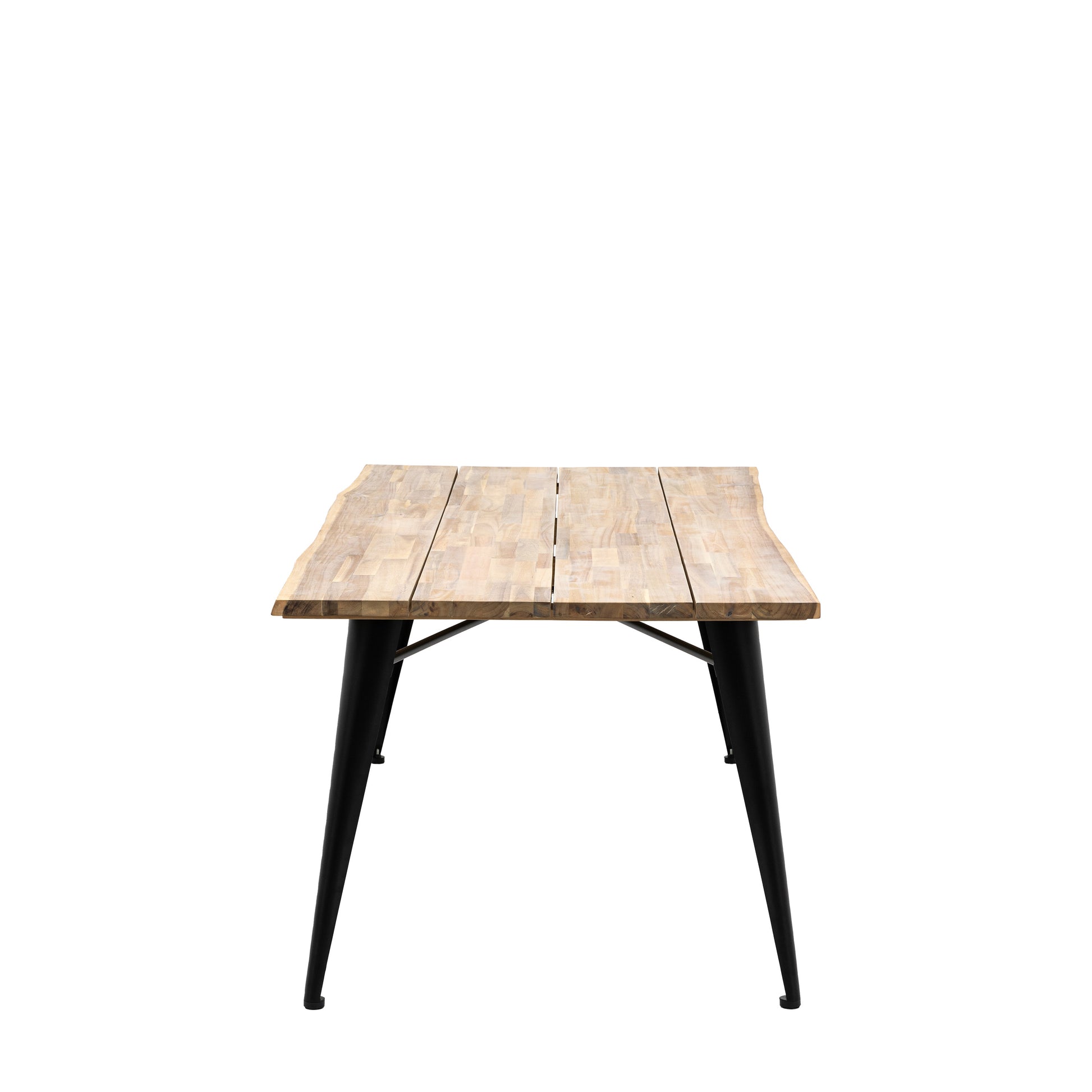 Gallery Garden Ponza 6 Seater Dining Table with a premium acacia wood table top and black metal legs 